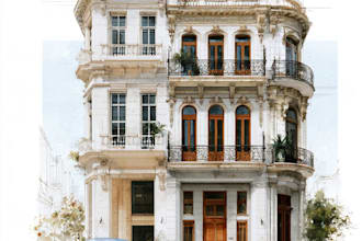 create a watercolor house portrait or buildings