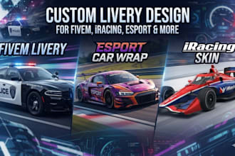 design custom fivem livery, esport car wrap, and iracing skin