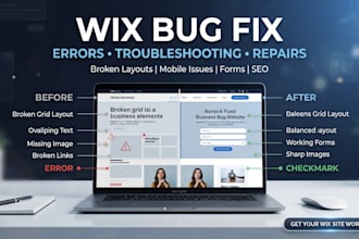 fix wix website bugs, errors, technical issues, troubleshoot, customize seo