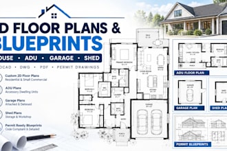 draft 2d floor plans, house, adu, garage, shed, permit blueprints