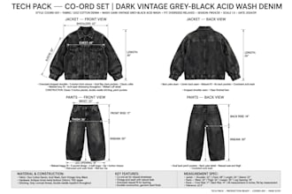 create acid wash streetwear denim tech pack design