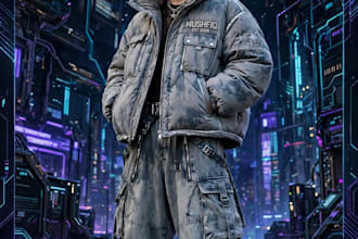 create y2k puffer and acid wash cargo streetwear tech pack