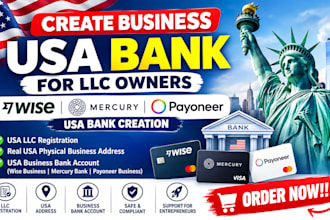 create business USA bank for llc owners, mercury wise payoneer USA bank creation