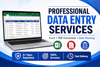 do accurate data entry, excel work, PDF to excel conversion, and data cleaning