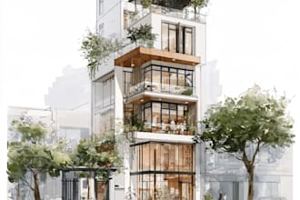 detailed architectural watercolor buildings sketch