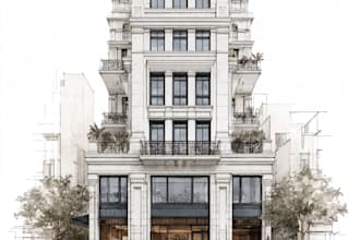 draw architecture buildings with watercolor rendering