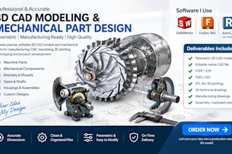 create 3d cad models, mechanical parts and parametric designs for manufacturing