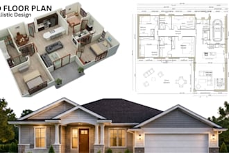 draw autocad 2d floor plan, 3d floor plan design, house plan, 3d rendering
