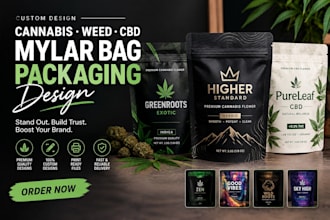 design premium cannabis, weed and cbd mylar bag packaging product label design