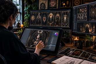 create mystical esoteric card illustrations for tarot, oracle and spiritual deck