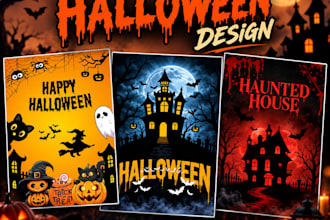 design halloween flyer, invitations, games, and party decor