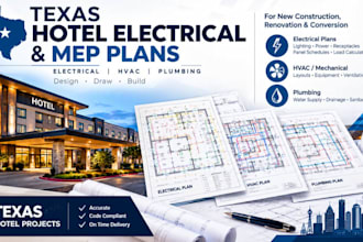 design permit ready texas hotel electrical plan, lighting design mep drawings