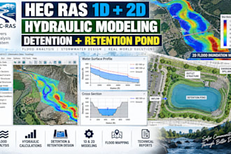 hec ras 1d 2d hydraulic modeling, detention and retention pond design stormwater