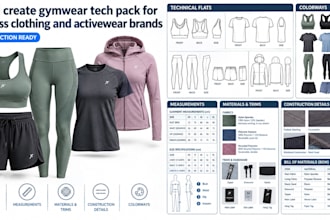 create gymwear tech pack for fitness clothing and activewear brands
