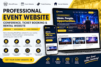 design event website, conference, ticket booking and rental wordpress website