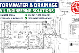 design stormwater drainage with hecras flood analysis swppp for approval