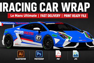 do custom lmu car wrap truck, van, sport car for iracing car livery design