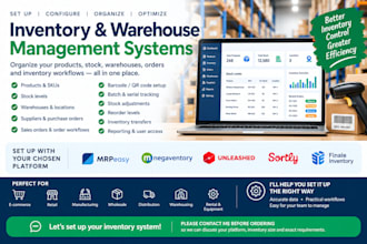 setup mrpeasy megaventory unleashed sortly finale inventory warehouse management