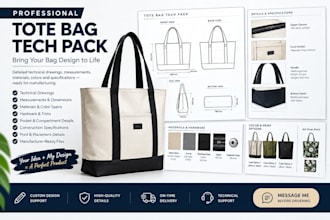 create a tote bag sketch and professional tech pack