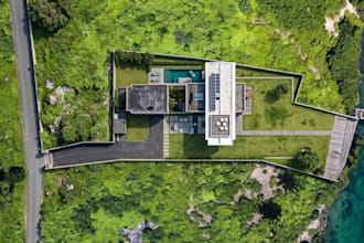3dprivate farmhouse render,exterior layout,cliffside mansion,waterfront property