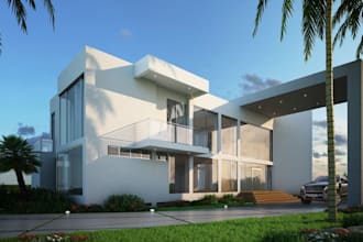 design house exterior 3d model, renderings and walkthrough