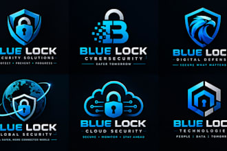 design a professional security, protection, cybersecurity, blue lock logo