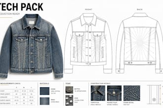 create jacket tech pack with grading and construction details for manufacturing