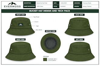 design cap, hat tech packs,mockup for your headwear needs with technical drawing