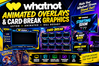 design animated whatnot overlays, card break boards and stream graphics