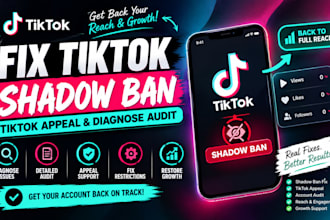 audit and fix tiktok shadowban, appeal and reach issues