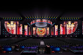 setup 3d musical stage, stage mockup design, stage scenography, conference hall