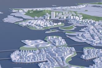 turn 2d site sketch to 3d city model, gis urban development,topography city view
