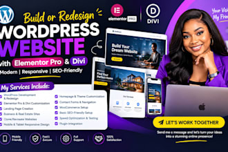 build wordpress website design redesign elementor pro divi landing page website