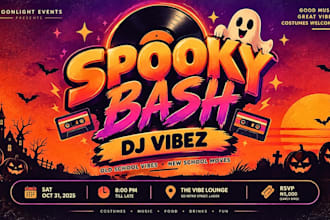 design halloween dj flyer, spooky party, nightclub and club event poster