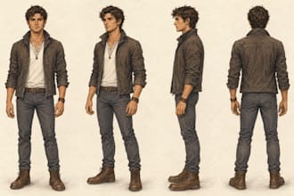 hand draw your character turnaround and expression sheet