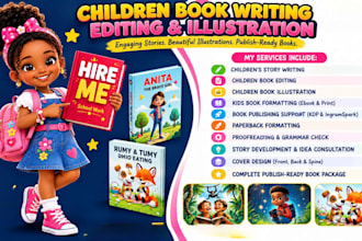 do children book writer, edit children story book format kids book illustration