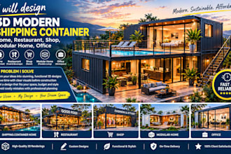 design 3d modern shipping container home, restaurant, shop, modular home, office