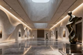 render3d art gallery exhibition,cultural center space,interior art museum layout