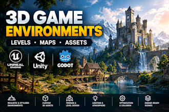 design 3d levels, environments, game assets for godot, unreal engine, unity game