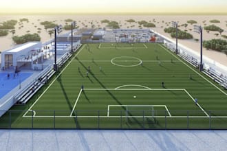 rebrand 3d sport complex,outdoor game facility,convenience store,cgi packing lot