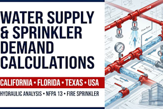 perform water supply and sprinkler demand calculations for california fl tx usa