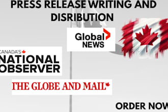 write canada press release and disrribute to canadian premium sites