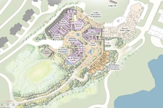 commercial development plan, site map of residential complex, color site plan