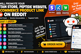 promote your stan store, peptide website, ecommerce product link on reddit