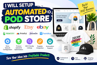 setup automated etsy shopify printify printful shineon teeinblue ebay pod store