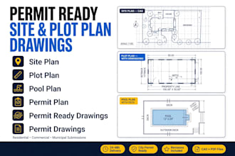 draw swimming pool plan, site plan, plot plan and landscape plan
