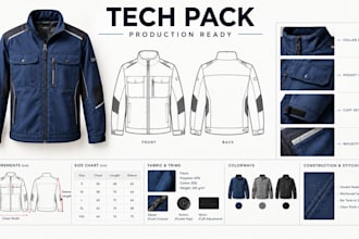 create uniform and workwear clothing tech pack for apparel production