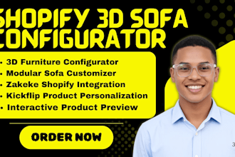 shopify 3d modular sofa configurator zakeke kickflip product personalization