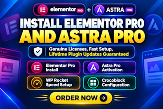 install elementor pro, astra pro, wp rocket, crocoblock, rank math pro license