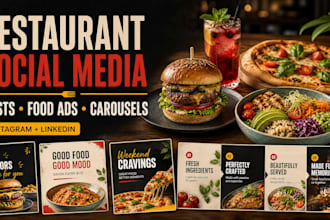design restaurant social media posts, food ads instagram and facebook carousels